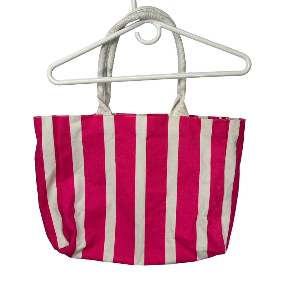 Lancome Hot Pink‎ and White Canvas Beach Tote Bag